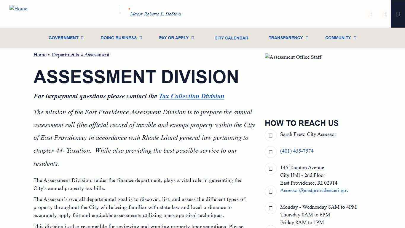 Assessment Division City of East Providence, RI